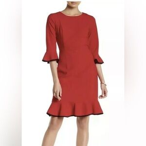 Nanette Lepore size 10‎ 3/4 flutter sleeves black trim knee length sheath dress